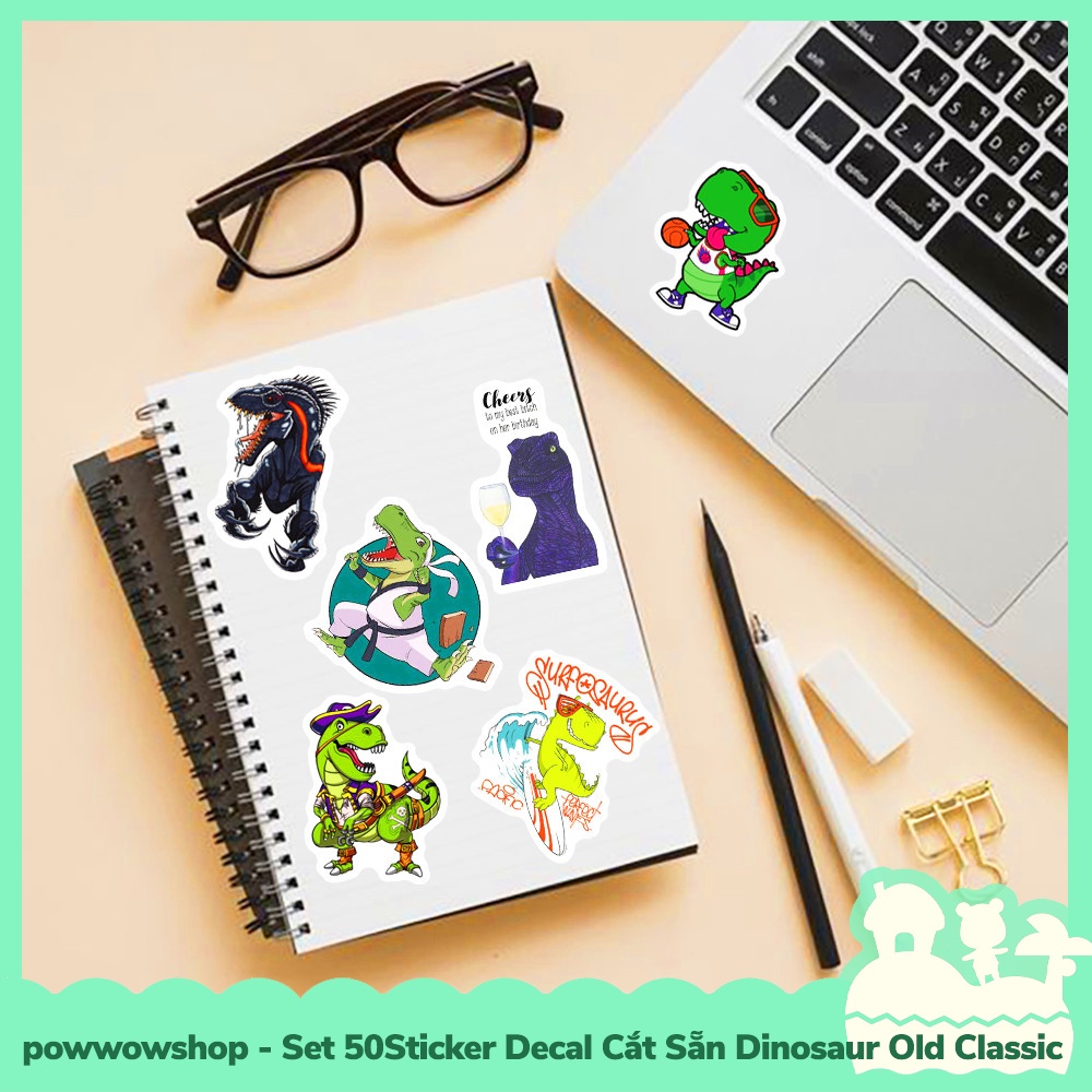 [Sẵn VN - Hỏa Tốc] Set 50 Sticker Mini Decal Dán Trang Trí Vật Dụng Mẫu Khủng Long Cổ Đại Dinosaur Old Classic