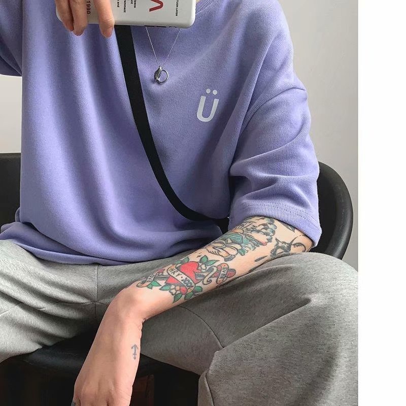 Áo thun tay ngắn dáng rộng chất liệu Cotton in họa tiết hoạt hình phong cách hàn quốc dành cho cặp đôi