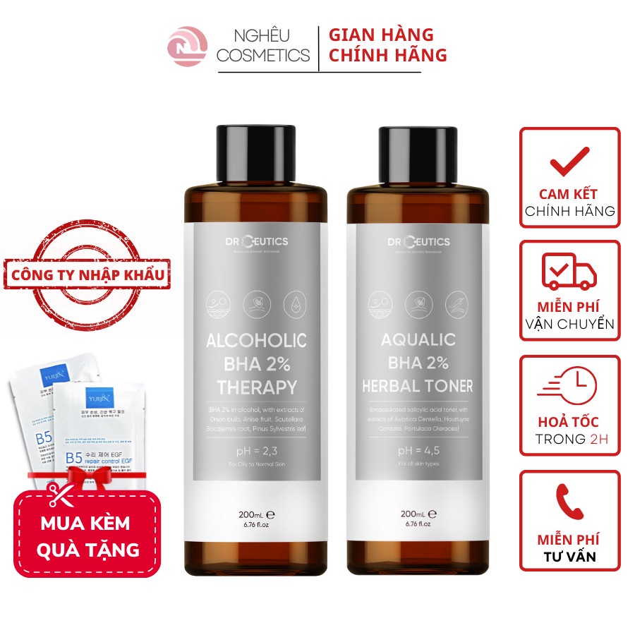 DrCeutics Toner BHA 2% Dung Dịch Làm Sạch Và Tẩy Da Chết, Giảm Mụn Cân Bằng Da Nhập Khẩu Chính Hãng