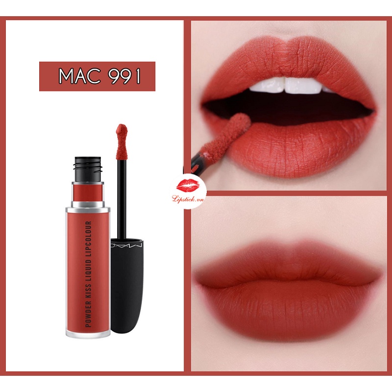 Son MAC kem 991 Devoted To Chili Màu Đỏ Đất, son MAC chính hãng Powder Kiss Liquid Lipcolour date mới