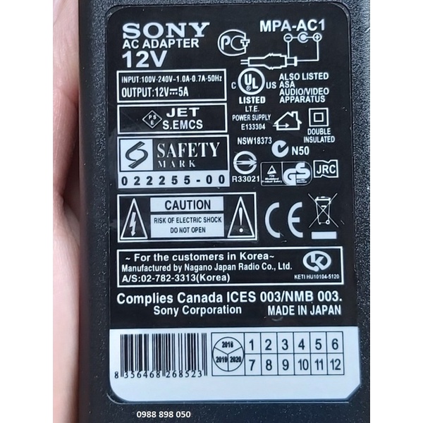 bộ nguồn 12v 5a sony chính hãng chân cắm 5.5*2.1mm