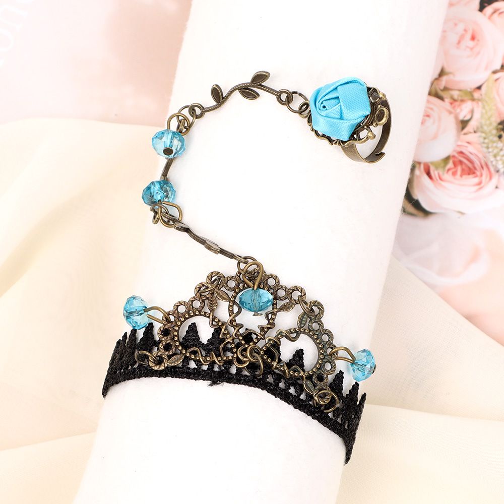 Vòng tay ren hoa liền nhẫn phong cách gothic thời trang dành cho nữ