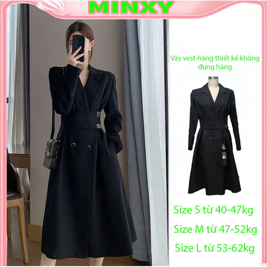 Váy Vest đai eo cúc viền,mẫu thiết kế mới nhất hiện nay,dành riêng chị e văn phòng sang chảnh