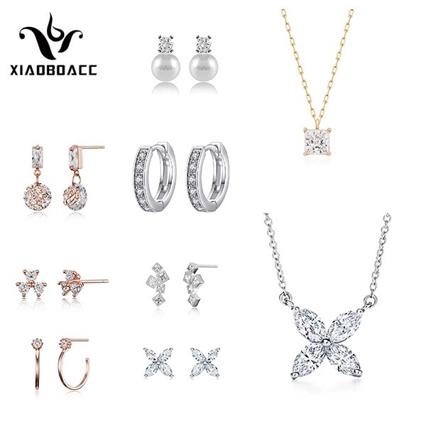 [Mã FASHIONT4FA2 giảm 10K đơn 50K] XiaoboACC Bộ Cặp Hoa Tai Và Dây Chuyền Mặt Tròn Mạ Bạc 925 Thời Trang