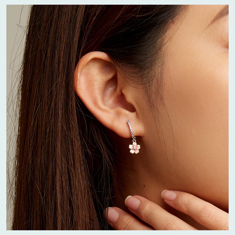 BAMOER Bông Tai bạc 925 HìNh Hoa ĐàO ThờI Trang