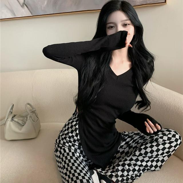 COZOK Áo Len Tay Dài Cổ Chữ v Form Ôm Thiết Kế Độc Đáo Thời Trang