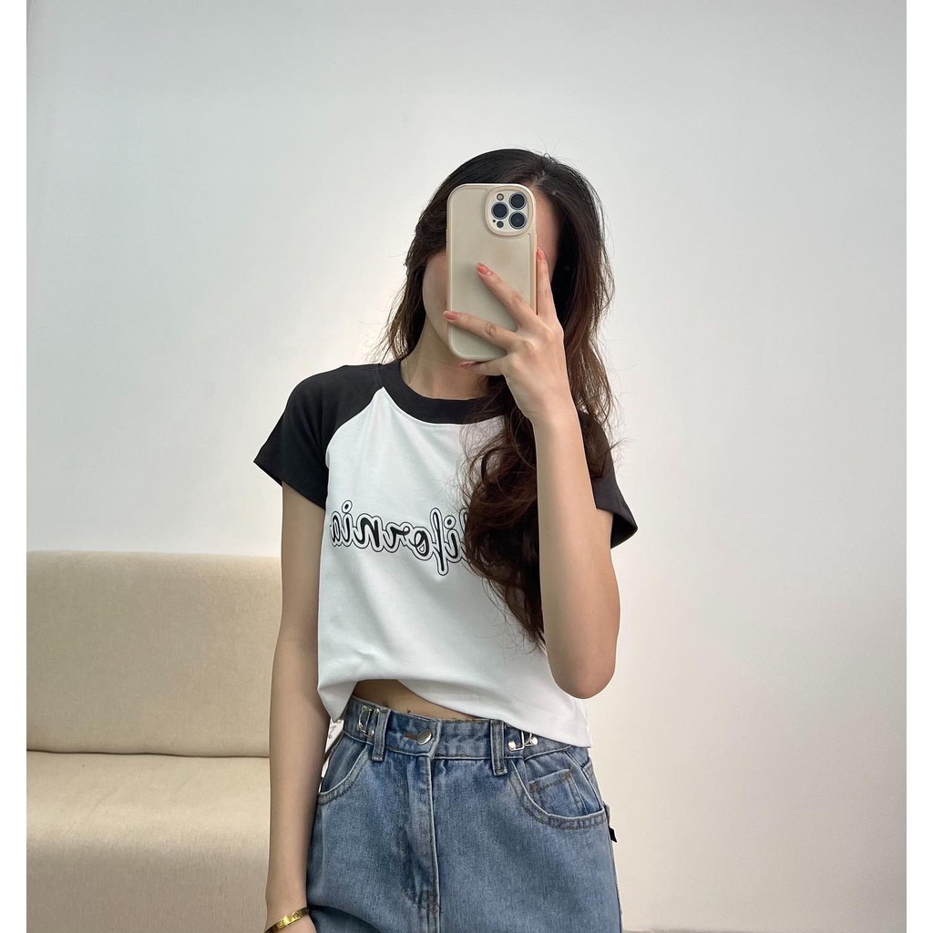 Áo croptop ngắn tay phối màu CALIFORNIA  thời trang Miho house