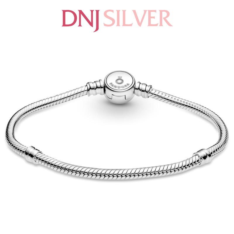 Vòng tay bạc 925 cao cấp - Mẫu vòng Sparkling Blue Disc Clasp Snake, có thể mix thêm hạt charm vào vòng theo ý thích