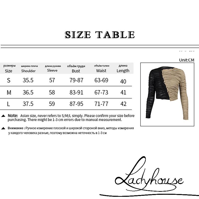 Áo Croptop Tay Dài Xếp Ly Một Hàng Nút Màu Sắc Tương Phản Cho Nữ