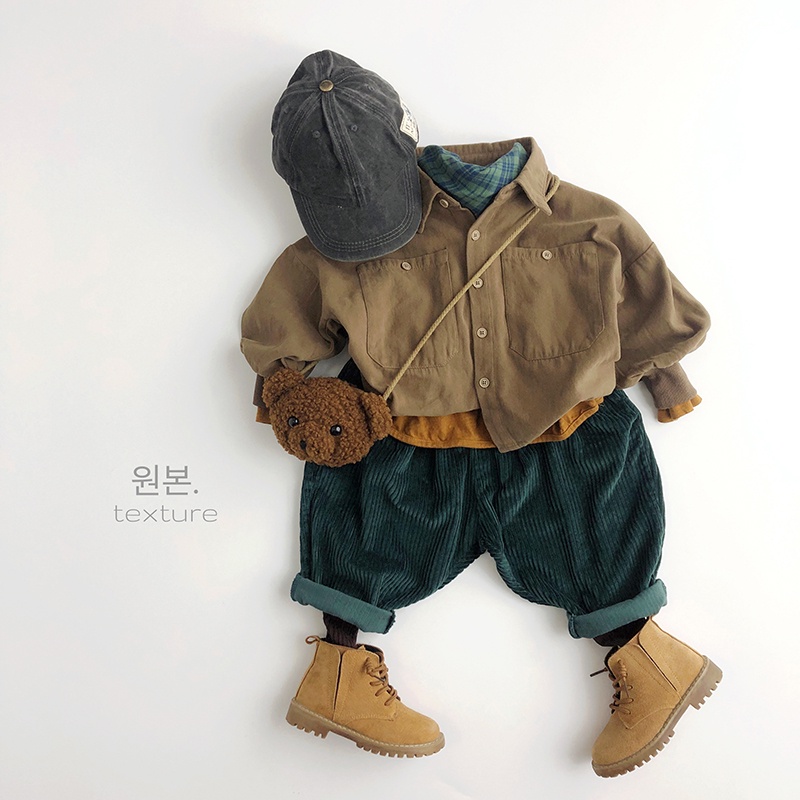 Áo sơ mi nâu tây Hàn Quốc cho bé gái bé trai size 80-120