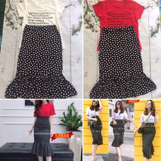 Set chân váy đuôi cá chấm bi kèm áo tay con HÌNH THẬT 100%