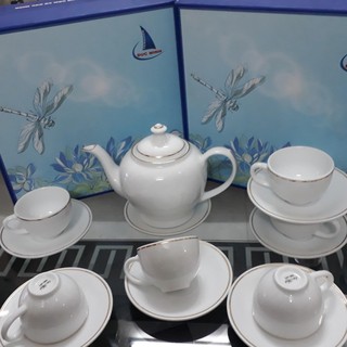 Bộ ấm chén uống trà Việt Nam cao cấp, viền vàng