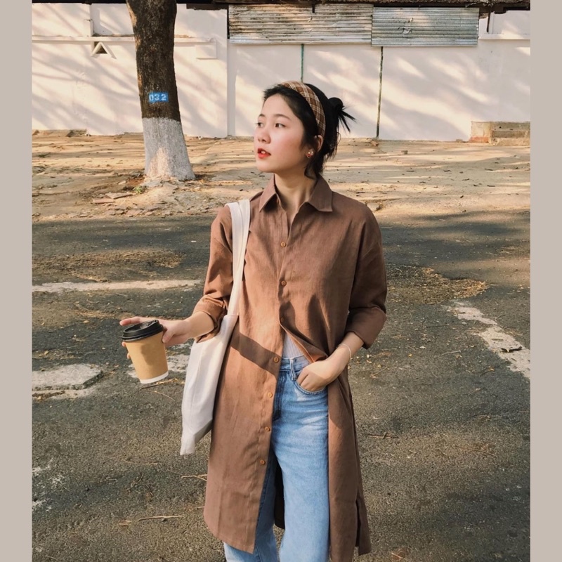 Váy đầm sơ mi dáng dài phong cách Hàn Quốc Aimee closet