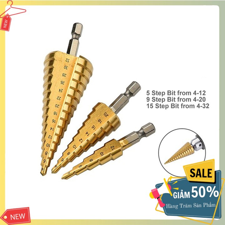 Bộ 3 Mũi Khoan Tháp, Bước Từ 4 - 32mm Chuôi Lục Giác Siêu Cứng