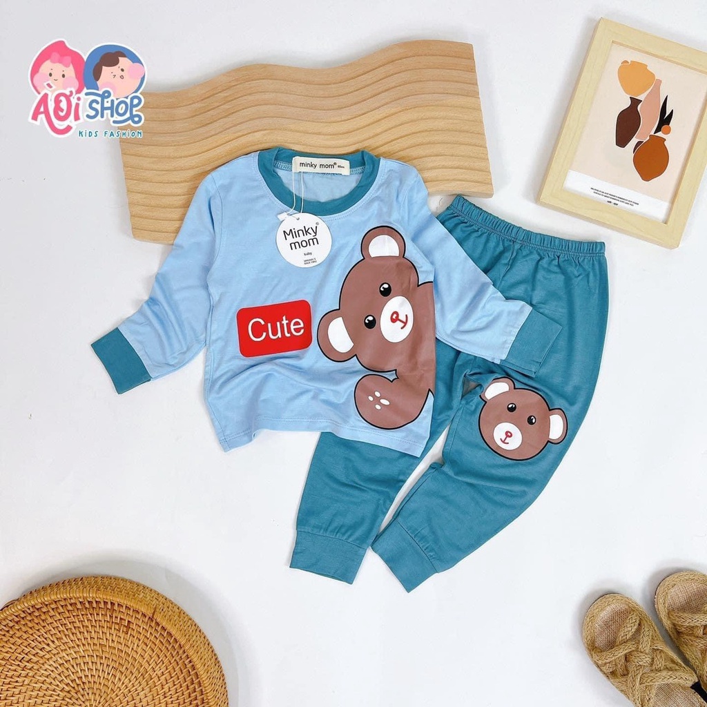 Bộ dài tay Minky Mom chính hãng in hình thú ngộ nghĩnh bé trai, bé gái (vải thun lạnh) size 3-18kg