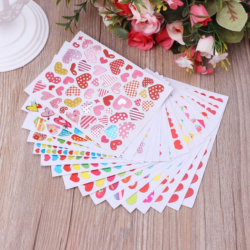 Set 10 tấm nhãn dán hình trái tim trang trí phong bì/thiệp/sổ lưu niệm/tiệc thủ công quà tặng khuyến khích cho bé