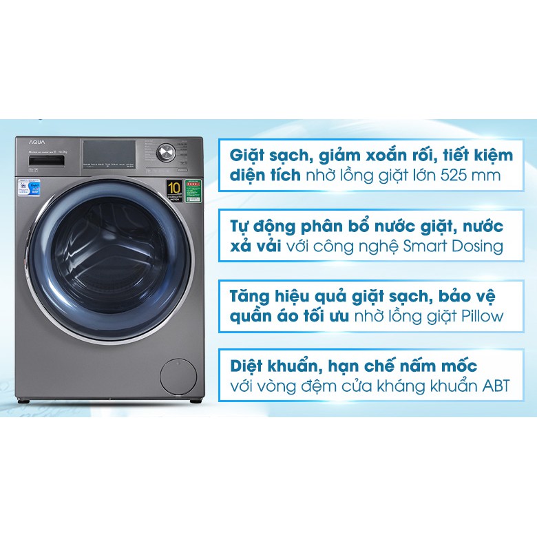 Máy giặt Aqua Inverter 10 Kg AQD-DD1050E.S (Miễn phí giao tại HCM-ngoài tỉnh liên hệ shop)