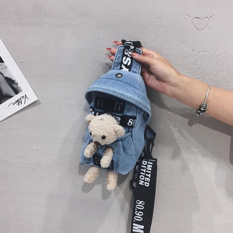 Túi Đeo Chéo Ngực Vải Denim Họa Tiết Gấu Hoạt Hình Kiểu Nhật Bản Thời Trang 2023 Cho Nữ