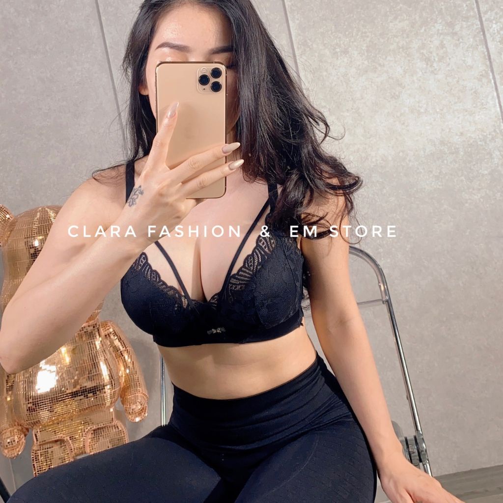 Áo Lót Ren Đan Dây Chéo Sexy, Gọng Dẻo Đệm 4 Phân Tạo Khe Siêu Nâng Ngực  C2