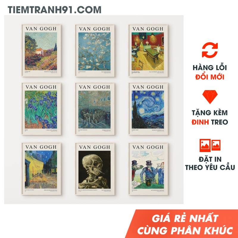 ⚡ Tranh Treo Tường chủ đề Van Gogh, tranh canvas cao cấp, tặng kèm đinh treo tranh - TIỆM TRANH 91
