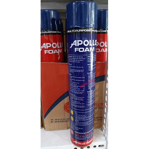 Keo bọt nở, Keo trám bọt nở Apollo Foam chống thấm, trám kín khe hở, lỗ hổng 750ml dạng bọt tổng hợp có vòi kèm