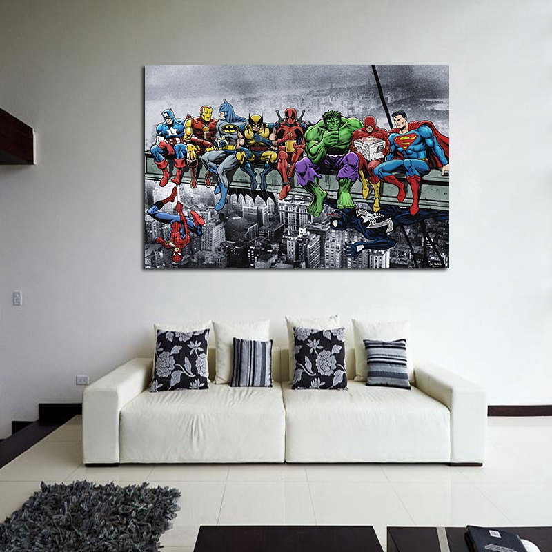 Tranh vải canvas treo tường trang trí nội thất họa tiết siêu anh hùng độc đáo