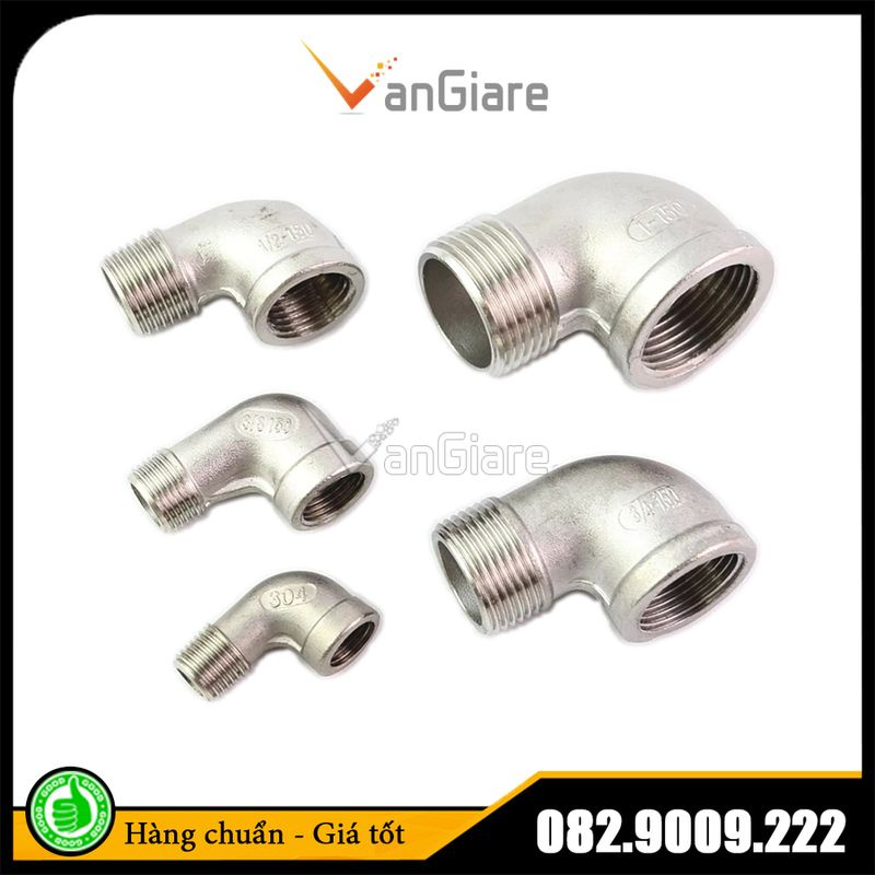 Co điếu inox 304, nối góc ren trong ren ngoài phi 13 17 21 27 34