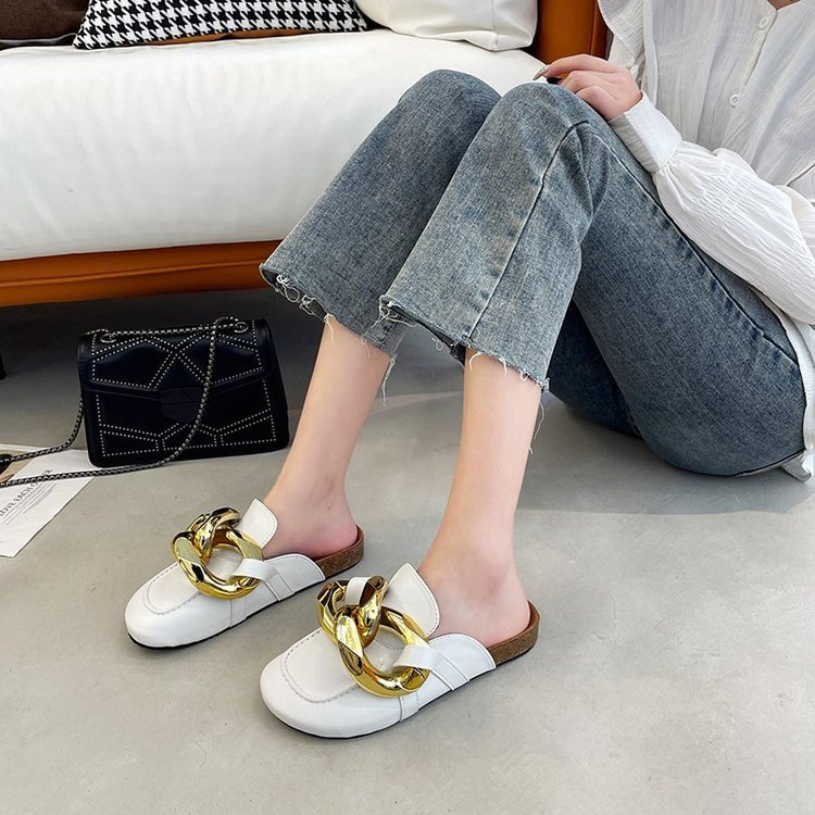 Fashion Chain Decoration Ulzzang Lazyshoes Loafer Slippers Women Shoes