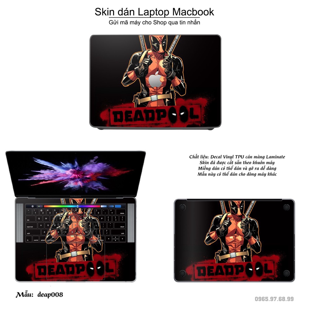 Skin dán Macbook mẫu Deadpool (đã cắt sẵn, inbox mã máy cho shop)