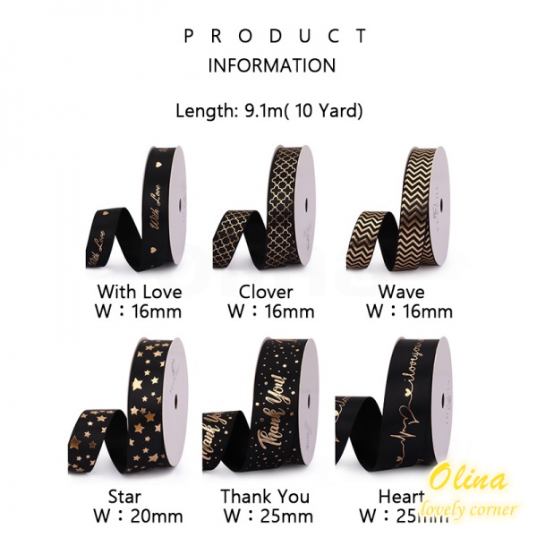 Cuộn dây ruy băng màu đen vàng trang trí gói bánh 9.1m