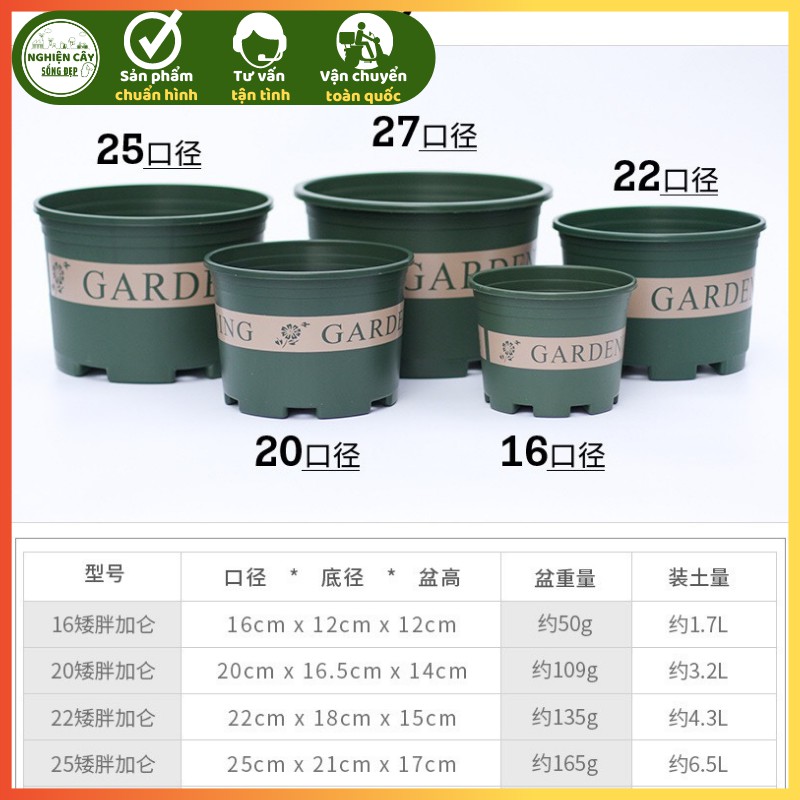 Chậu nhựa Gardening kèm đĩa lót trồng hoa, cây cảnh cỡ nhỏ đến trung bình