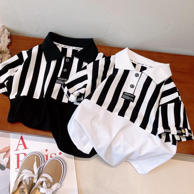 Áo Thun polo Tay Ngắn Cổ Sơ Mi Kẻ Sọc Dọc Thoáng Khí Phong Cách Phương Tây Thời Trang Mùa Hè Cho Bé Trai 0603