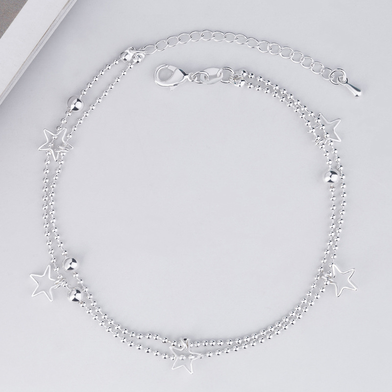 Lắc Chân Bạc 925 Thiết Kế Ngôi Sao và Bi Phong Cách Hàn Quốc UMI JL049