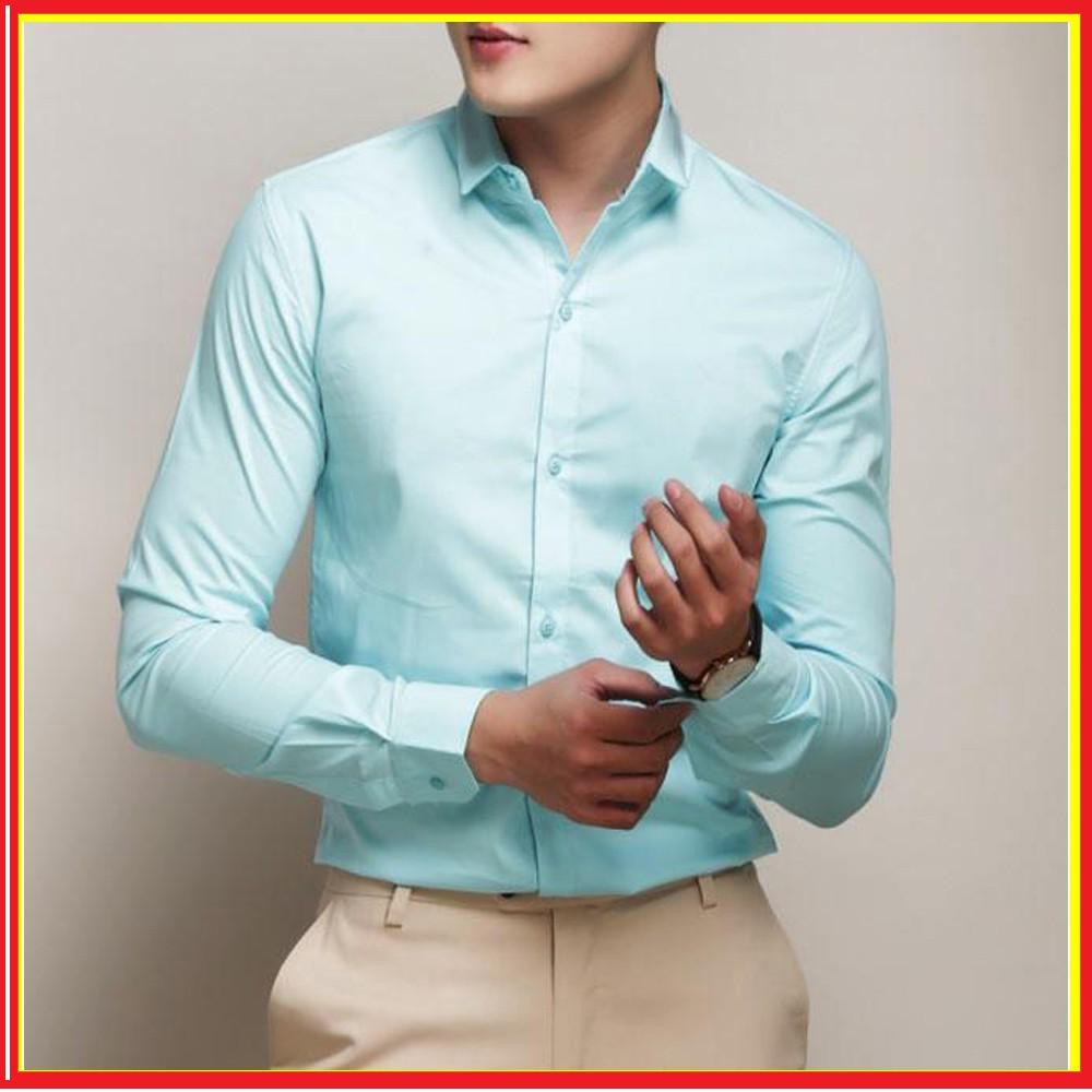 Sale Off Sơ Mi trơn nam màu xanh ngọc
