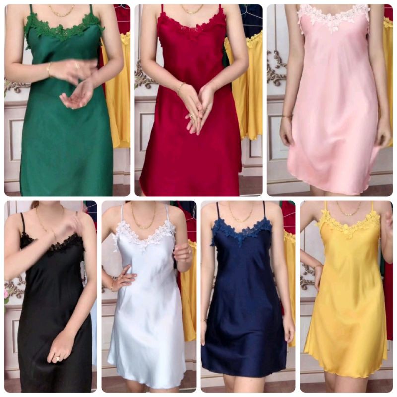 BST Đầm/Váy ngủ lụa satin Hàn Quốc cao cấp ngọt ngào lãng mạn freesize 60kg - 70kg