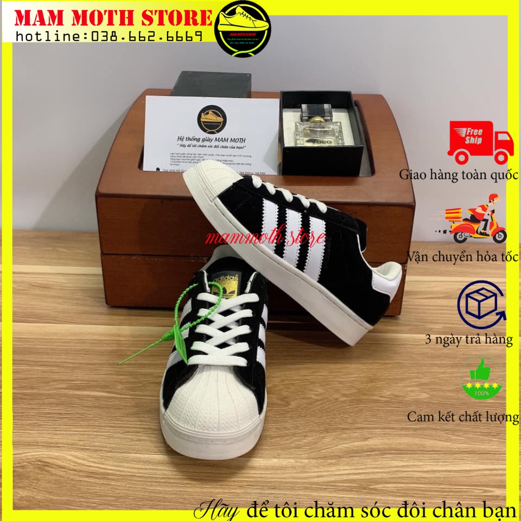 Giày supperstar,sneaker sò tem vang đen full box kèm combo quà tặng shop MAMMOTH