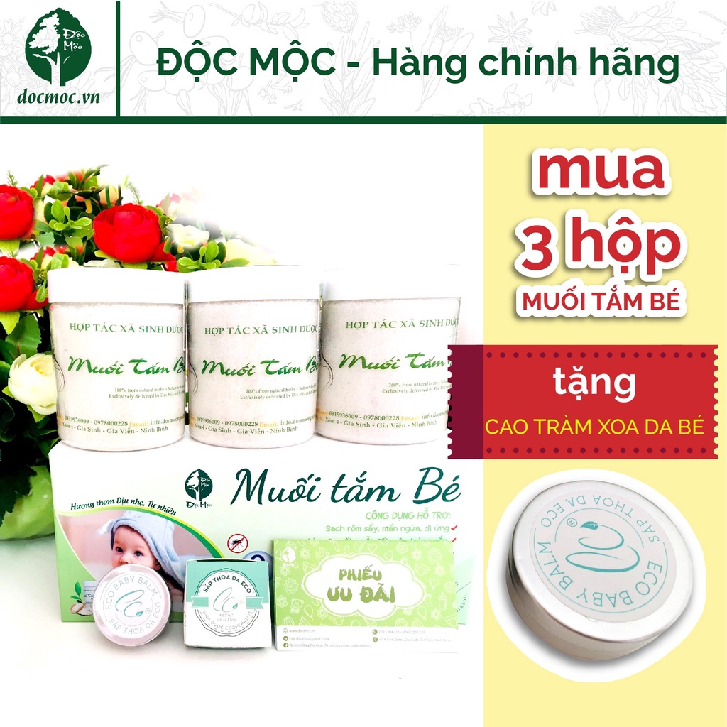 (COMBO 3 TẶNG 1) 03 Muối Tắm Bé Độc Mộc, Muối Tắm Bé Sinh Dược Shopdocmoc Hoàn Toàn Từ Thảo Dược Tự Nhiên Hộp 400gr