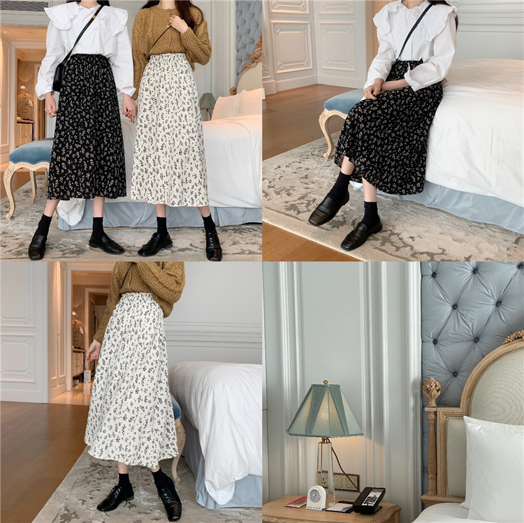 Chân váy dài ulzzang hàn quốc lưng cao 2021, Đầm nữ xòe màu đen trắng hoa nhí vạt đuôi cá cao cấp thời trang hàn quốc | BigBuy360 - bigbuy360.vn