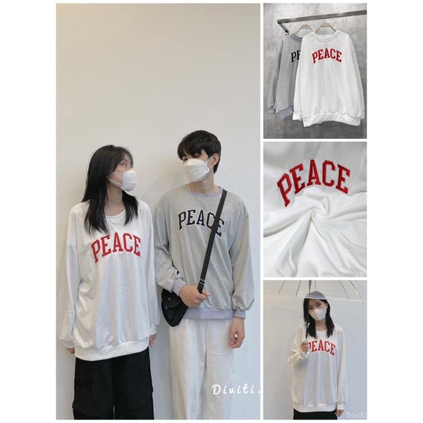 Áo nỉ da cá thêu chữ PEACE 6007 form rộng unisex