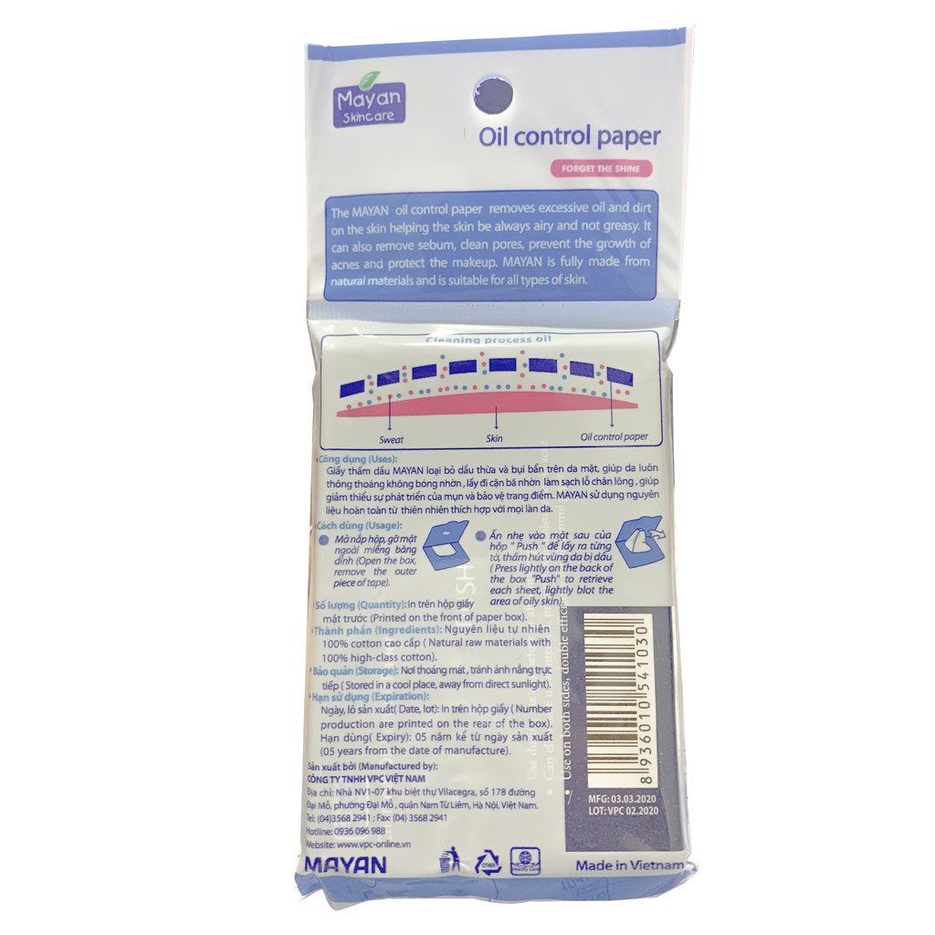 Giấy Thấm Dầu Cotton Cao Cấp Mayan Gói 70 Tờ, 100 Tờ, 200 Tờ