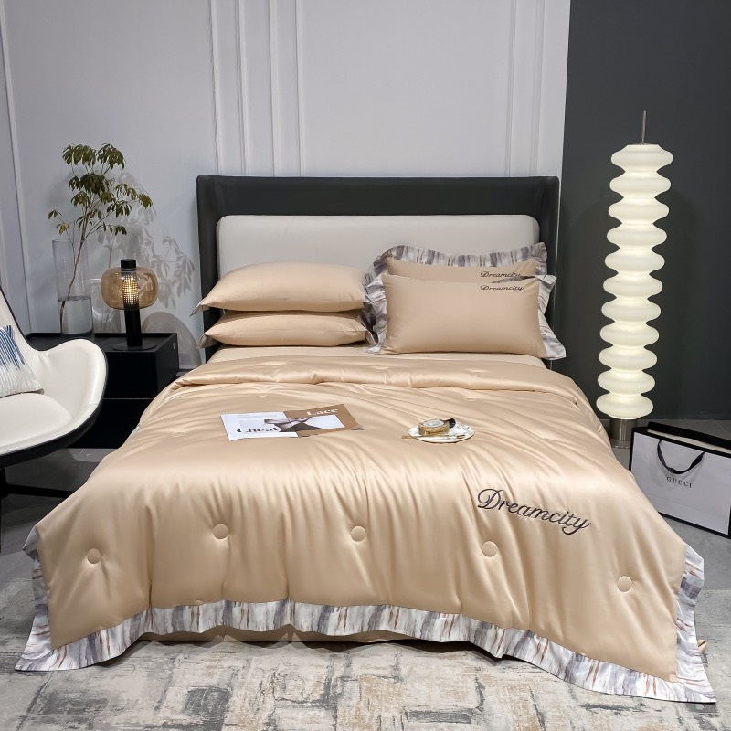 Bộ chăn ga gối lụa Dream city chăn trần hè mát lạnh , Set lụa phí bóng chăn hè mềm mịn nhập khẩu giá rẻ