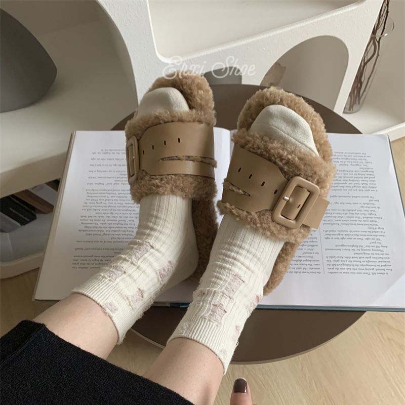 Oeteo Dép Lông Cừu Đế Bệt Thời Trang Dành Cho Nữ