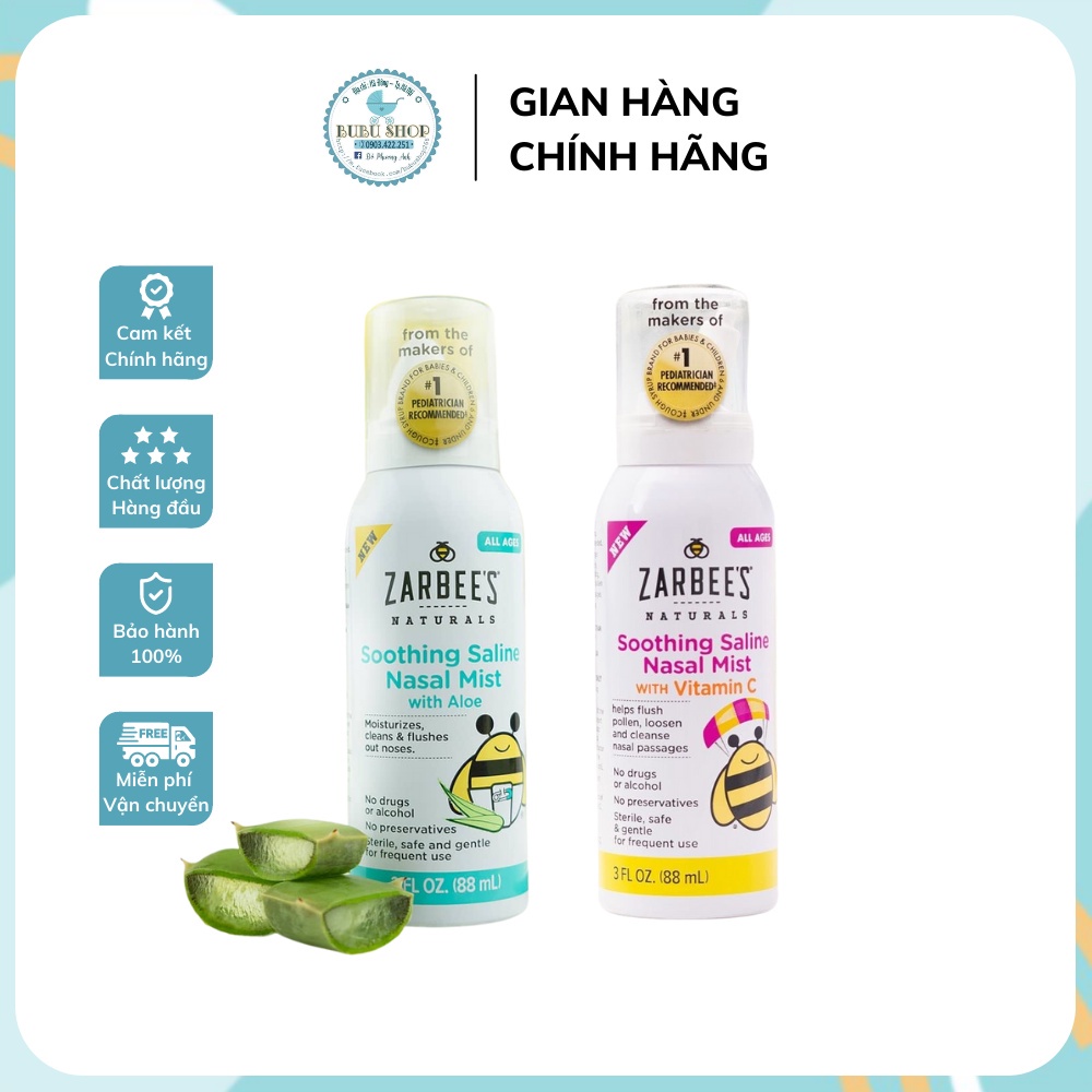 Xịt mũi lô hội - Vitamin C Zarbee's Naturals cho bé lọ 88ml