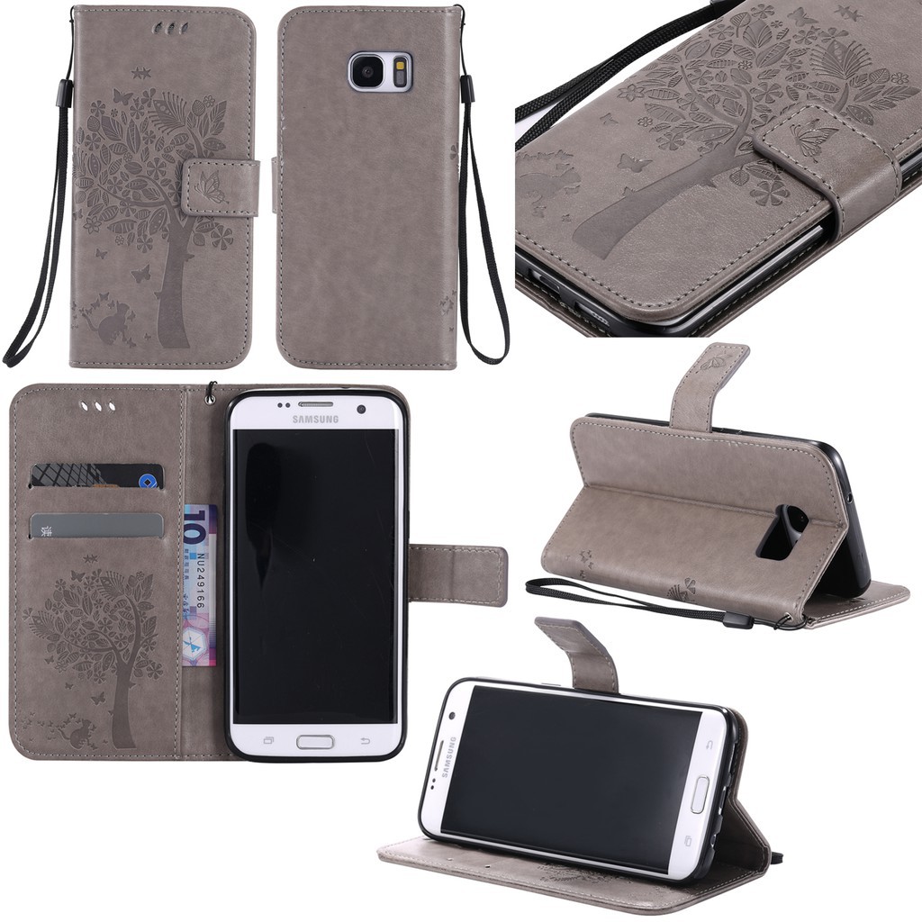 Casing Samsung Galaxy S7 Edge embossed cat and tree series phone case holster