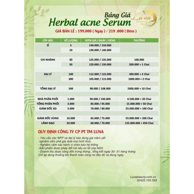 COMBO 2 HỘP SERUM TRỊ MỤN LU'NA HERBAL ACNE