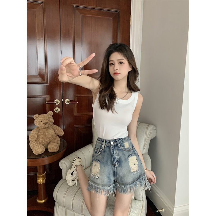 Áo kiểu không tay/ Quần đùi denim XIAOZHAINV phong cách Hàn Quốc xinh xắn thời trang dành cho nữ
