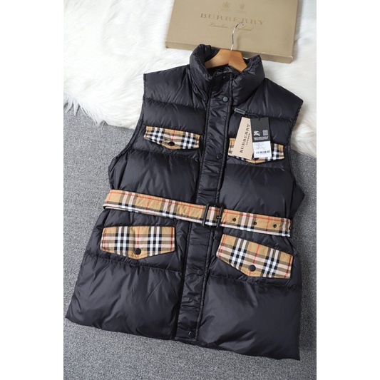 Áo khoác phao gile nữ thắt eo thương hiệu Burberry BBR cao cấp