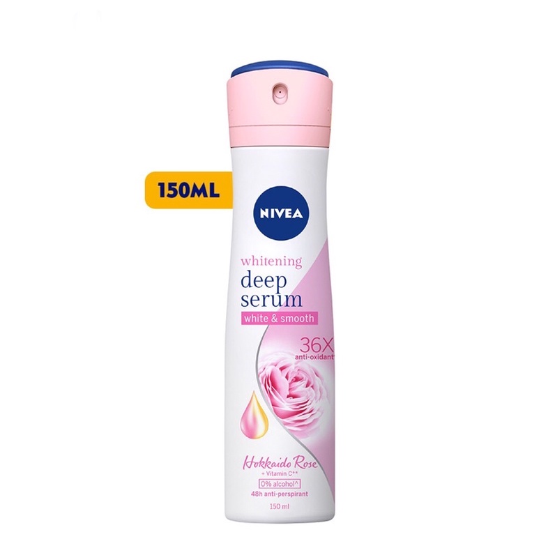 Bộ Đôi Xịt và Lăn Ngăn Mùi Nivea Whitening Deep Serum hương hoa (150ml+40ml)