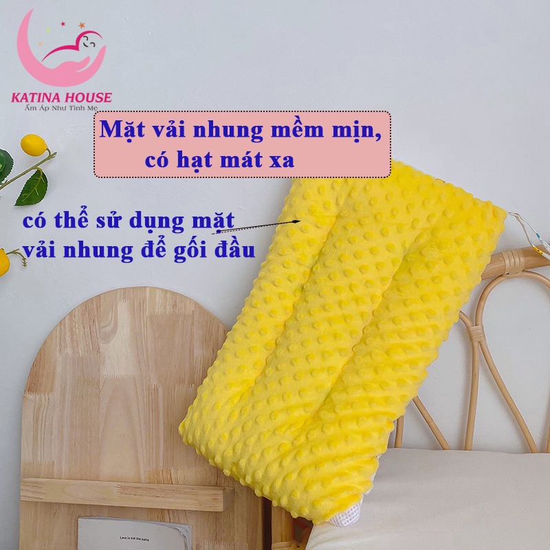 Gối cho bé bông gòn êm mềm, vải cotton phối nhung thoáng khí thấm hút tốt, phù hợp cho bé 2-10 tuổi