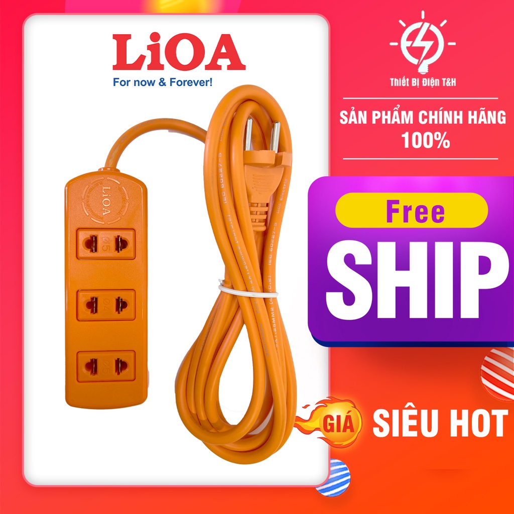 Ổ cắm điện LIOA công suất lớn chịu tải 3 nồi lẩu, 3300W, 3 ổ cắm, dây dài 3M - S3TC - Thiết Bị Điện T&amp;H